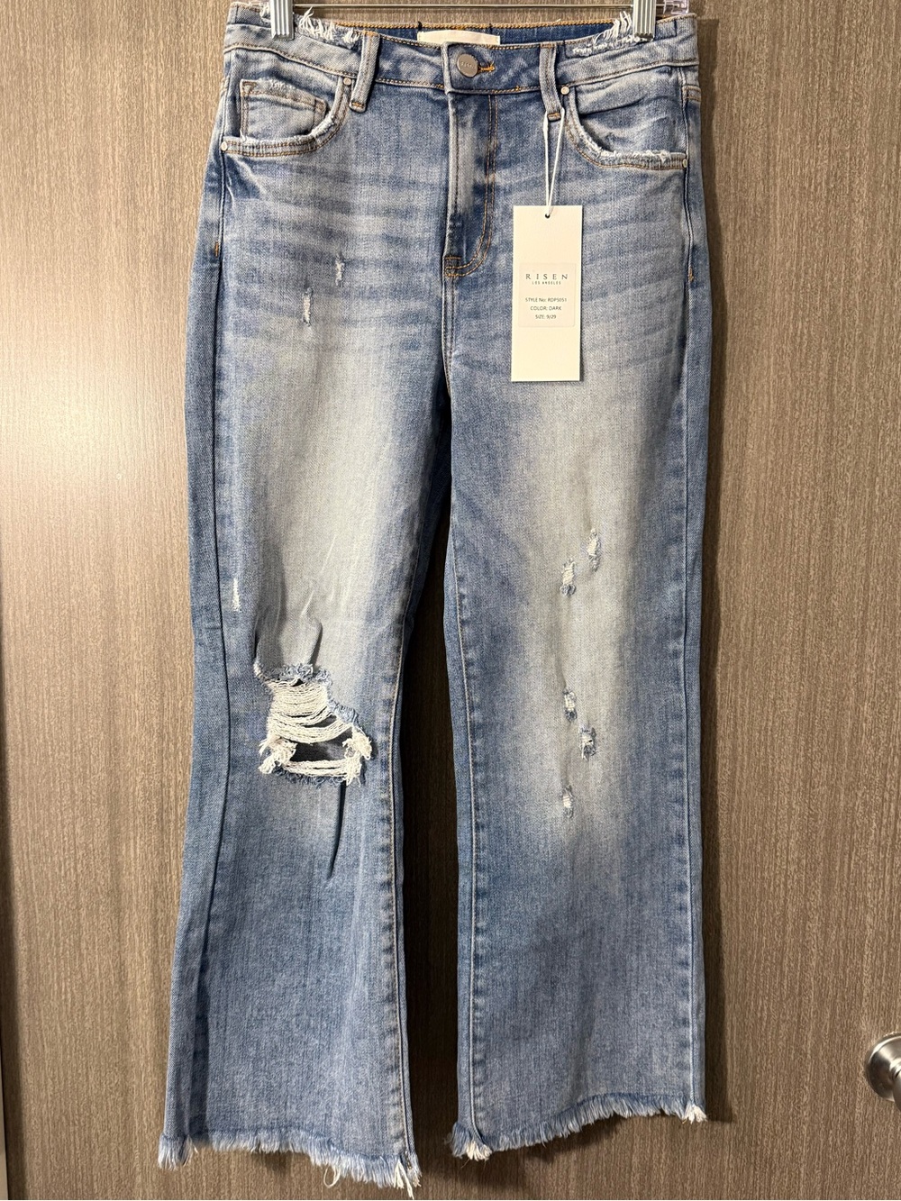 Risen Light Blue Distressed Wide-Leg Jeans